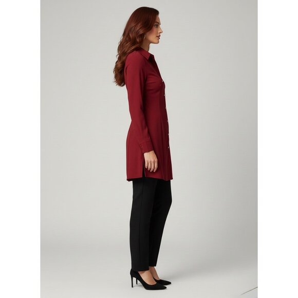 NWT Express Design Studio Red L/S Button-Down Tunic Blouse | Office Siren Preppy - Picture 5 of 15